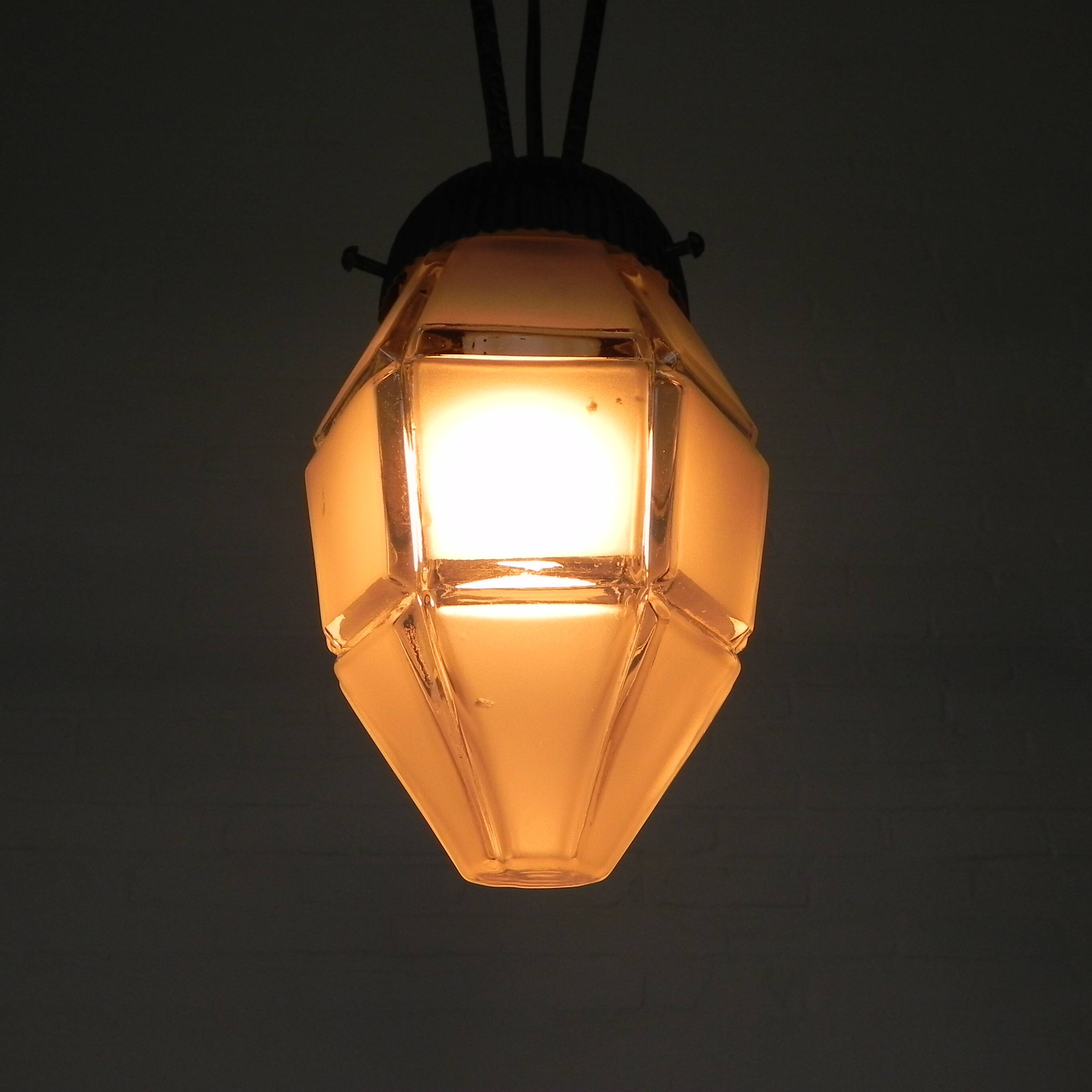 Art Deco pendant lamp with hexagonal glass shade, 1930s