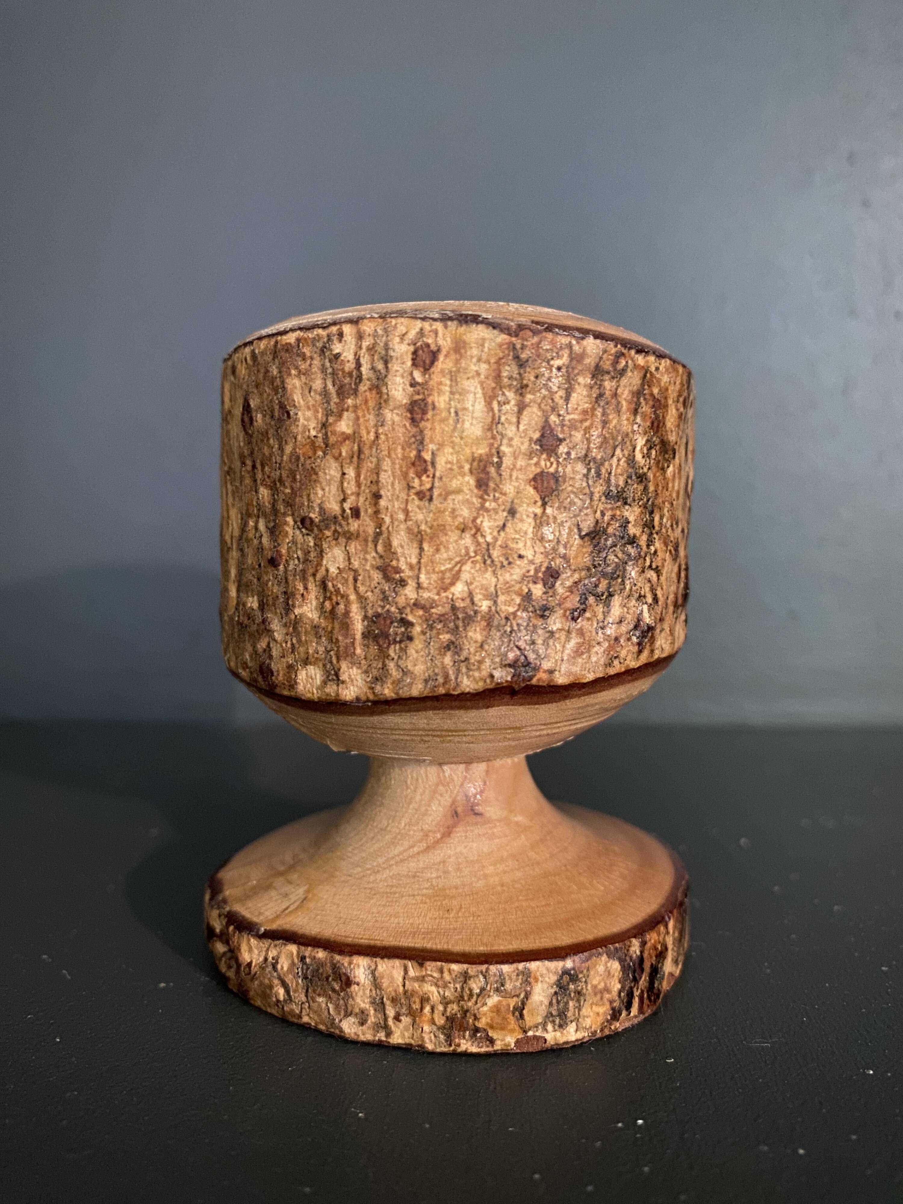 Brutalist egg cups in vintage raw solid wood