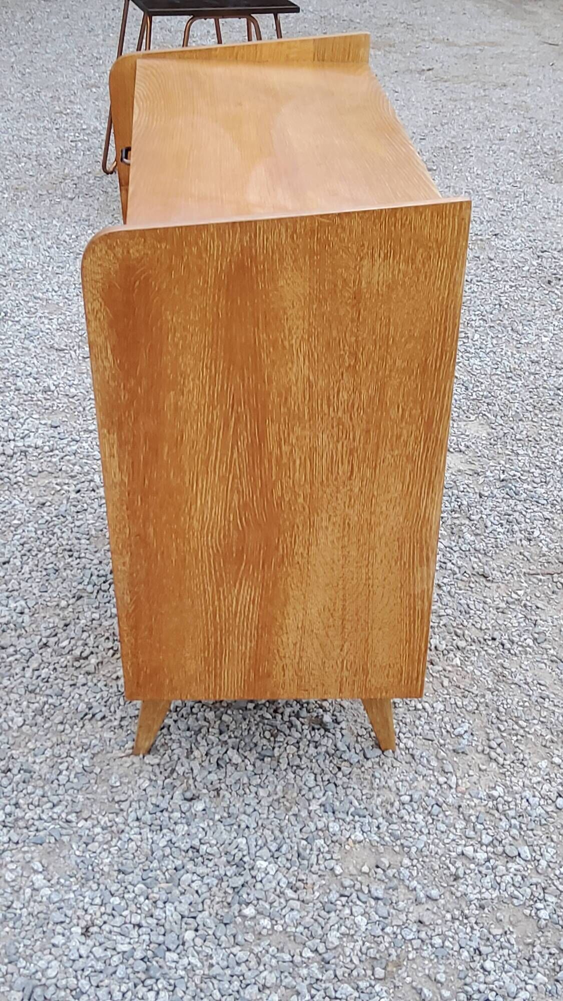 Vintage chest of drawers in golden blond oak legs compass and fins 3 drawers from the 50s
