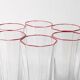 Set of 6 Mid-century Clear Crystal Glasses with Red Rim / Italy / 1980s