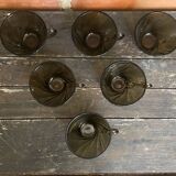 Set of 6 vintage Duralex molded smoked glass cups, art deco style