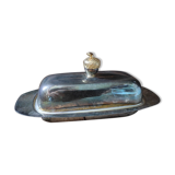 Butter dish silver metal cup glass acorn gilded