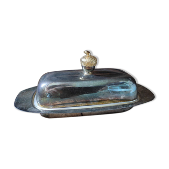 Butter dish silver metal cup glass acorn gilded