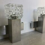 Pair of space age cubist wall lamps in brushed aluminum - design 1970