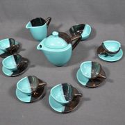 Vallauris coffee service in black and turquoise earthenware.