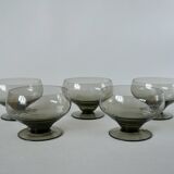 Set of 5 art deco design champagne glasses in smoked glass from the 30s and 40s