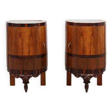 Pair walnut and marble Art Deco Nightstands, Italy 1920s