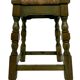 Vintage wooden stool straw seat 70s minimalist design in green