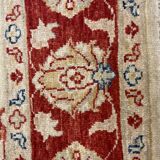 Cream Red Bordered Ziegler Rug, Hand-Knotted Wool Floral Oriental Carpet