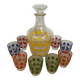 Liqueur service with multicoloured polka dot patterns.