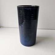 Blue ceramic vase with roller signed AB (signature to be identified)