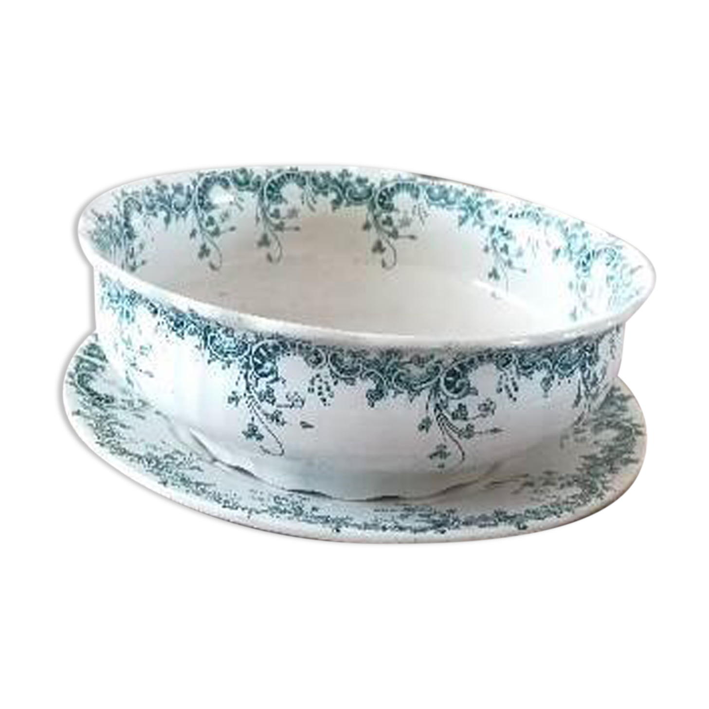 Salad bowl and rare serving dish in earthenware iron earth Saint Amand Hamage model Byzantium XIXth