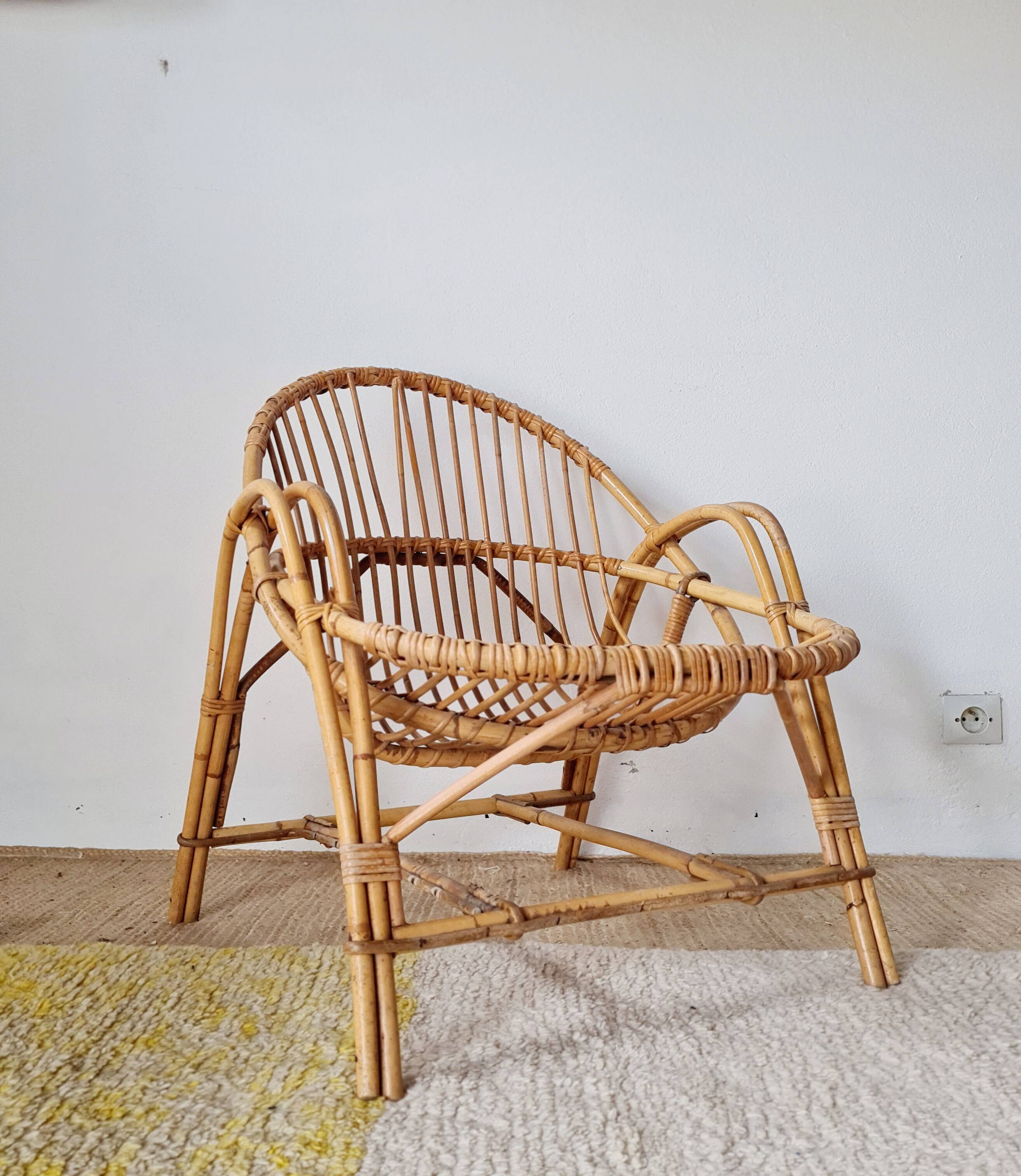 Vintage rattan armchair - adult basket chair from the 1960s