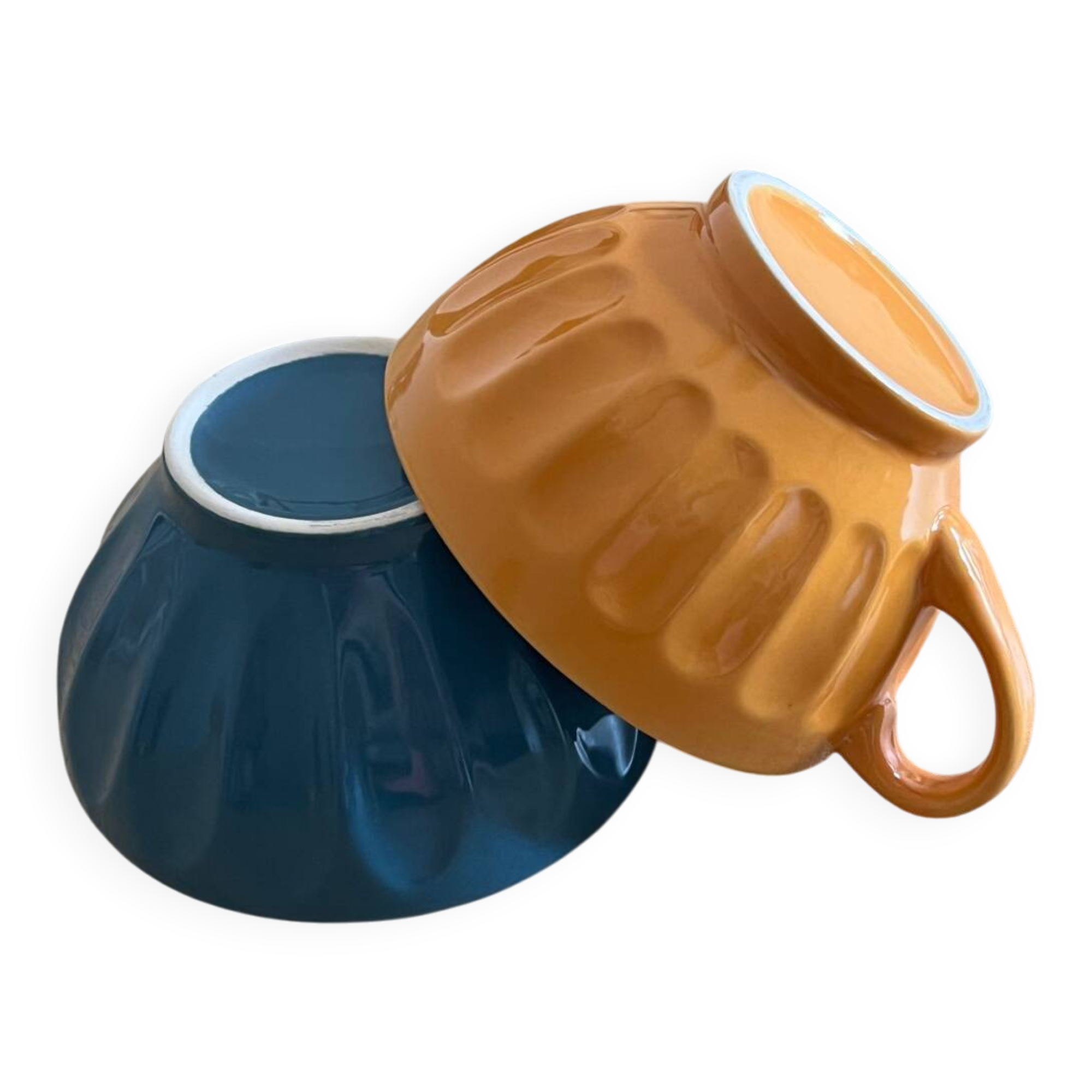 2 colorful faceted bowls