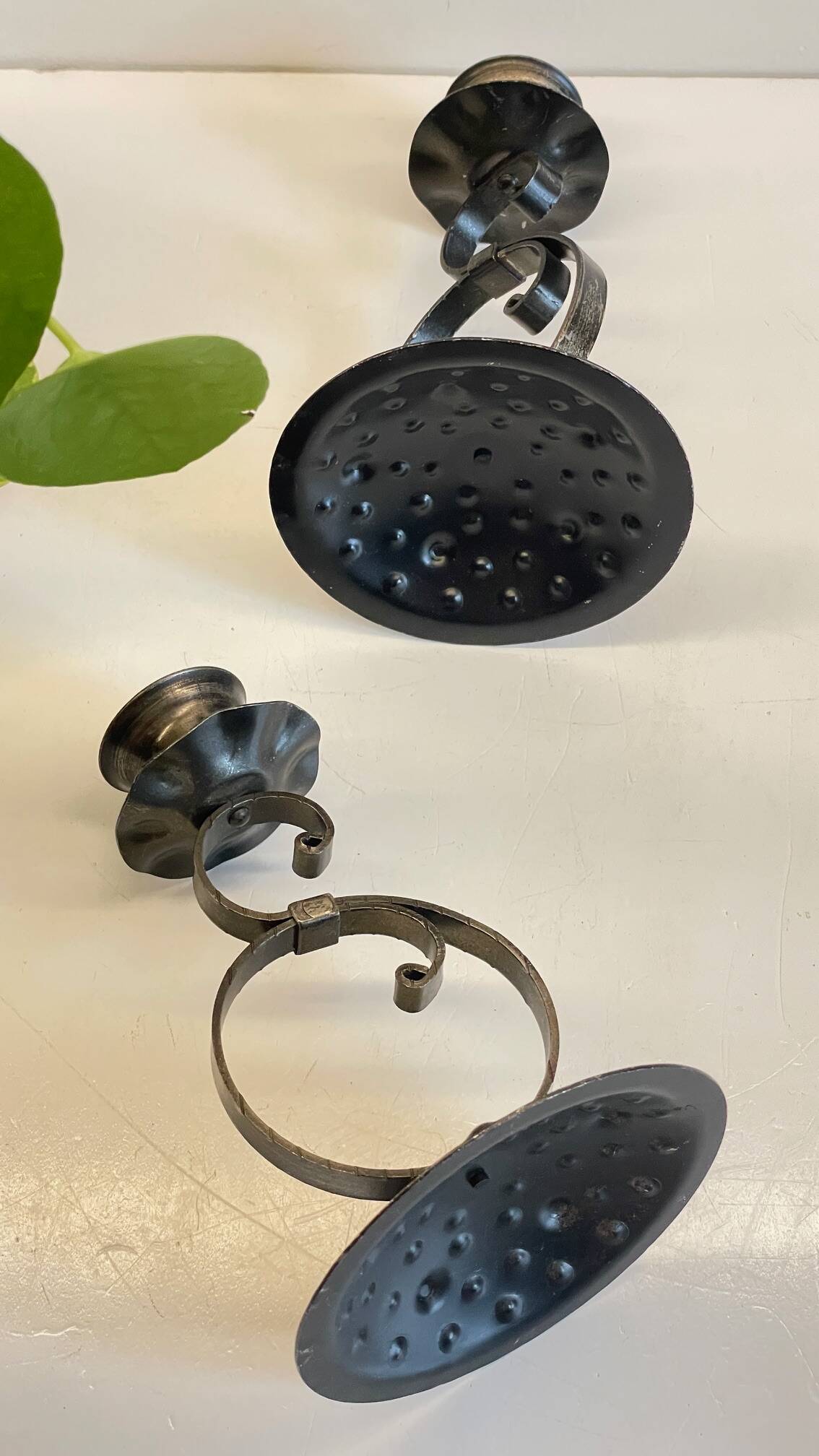 Vintage Black Patina Metal Candlesticks