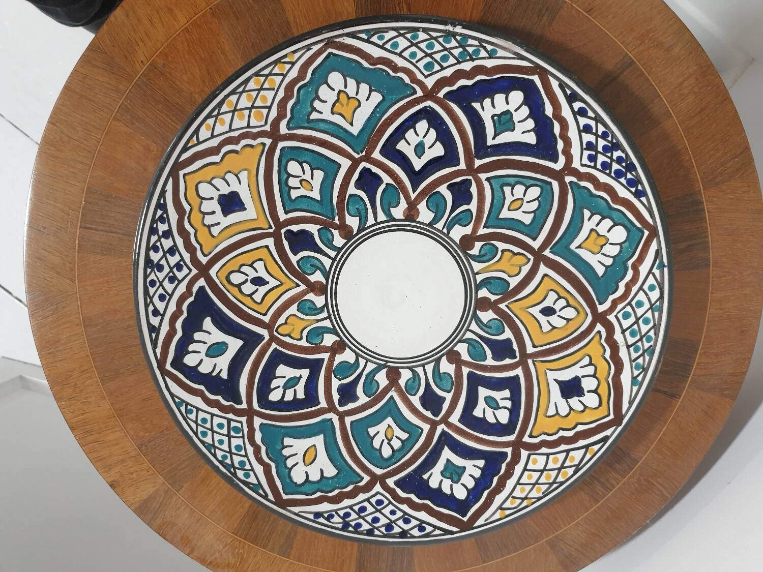 Large old couscous dish in ceramic stoneware and enamels