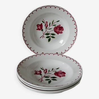 Lot de 5 assiettes creuses Badonviller à fleurs roses 1950