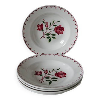 Lot de 5 assiettes creuses Badonviller à fleurs roses 1950