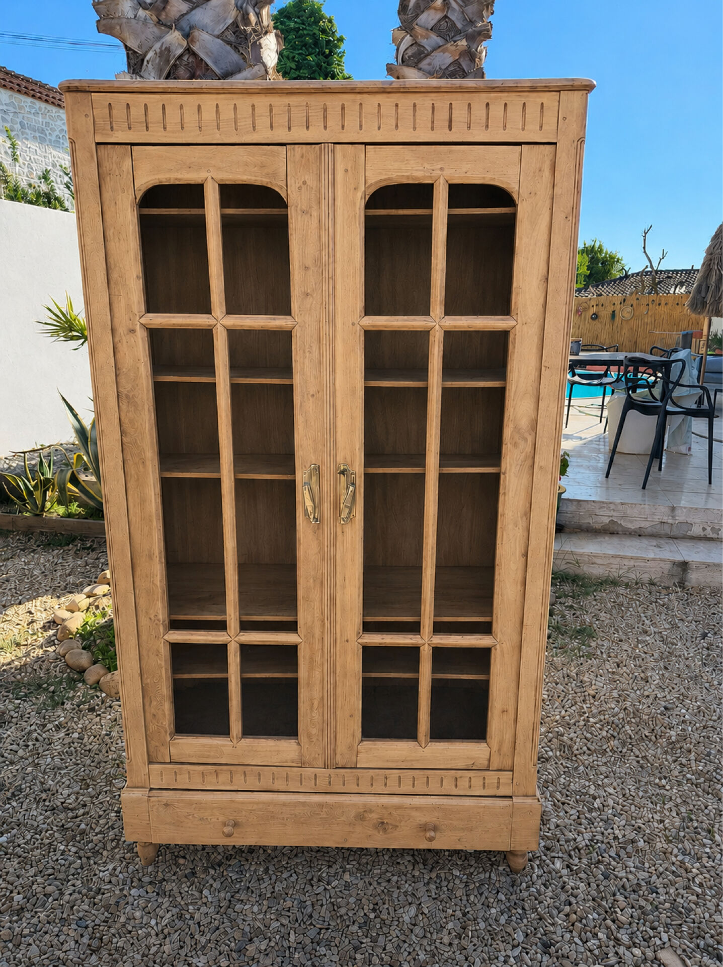 Magnificent Art Deco display cabinet sanded.