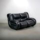 Black leather space age Italian 2 seater sofa