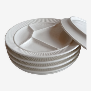 Set of 6 light beige porcelain plates with dividers