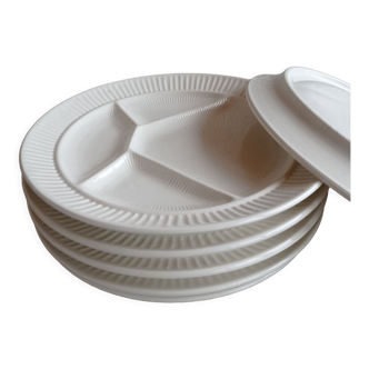 Lot de 6 assiettes en porcelaine beige claire avec séparations