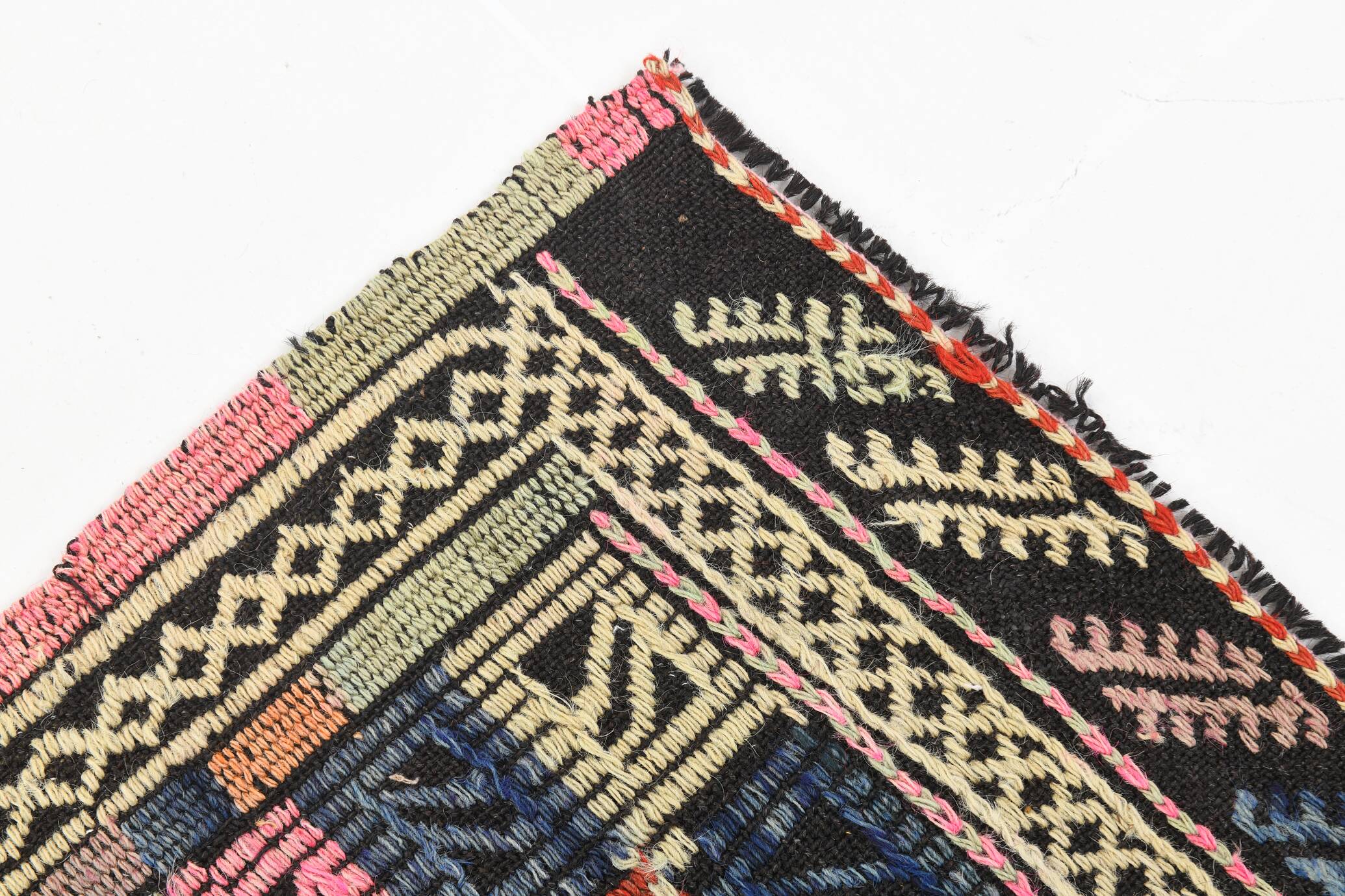 1955s Turkish Antique Pink & Blue Vintage Kilim Rug, 167x226Cm