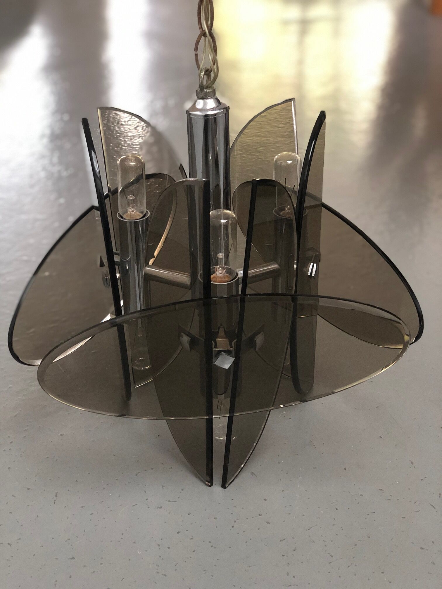 Italian chandelier 70s in beveled brown smoked glass