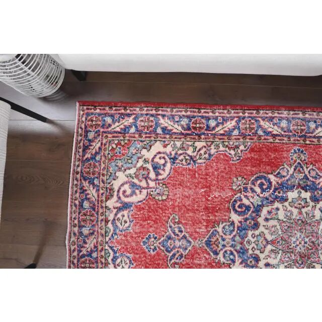 Vintage Turkish Oushak Handmade Wool Cotton Red Area Rug 124x209