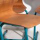 Vintage turquoise blue school chairs (c.1950). Set of 4 pieces.