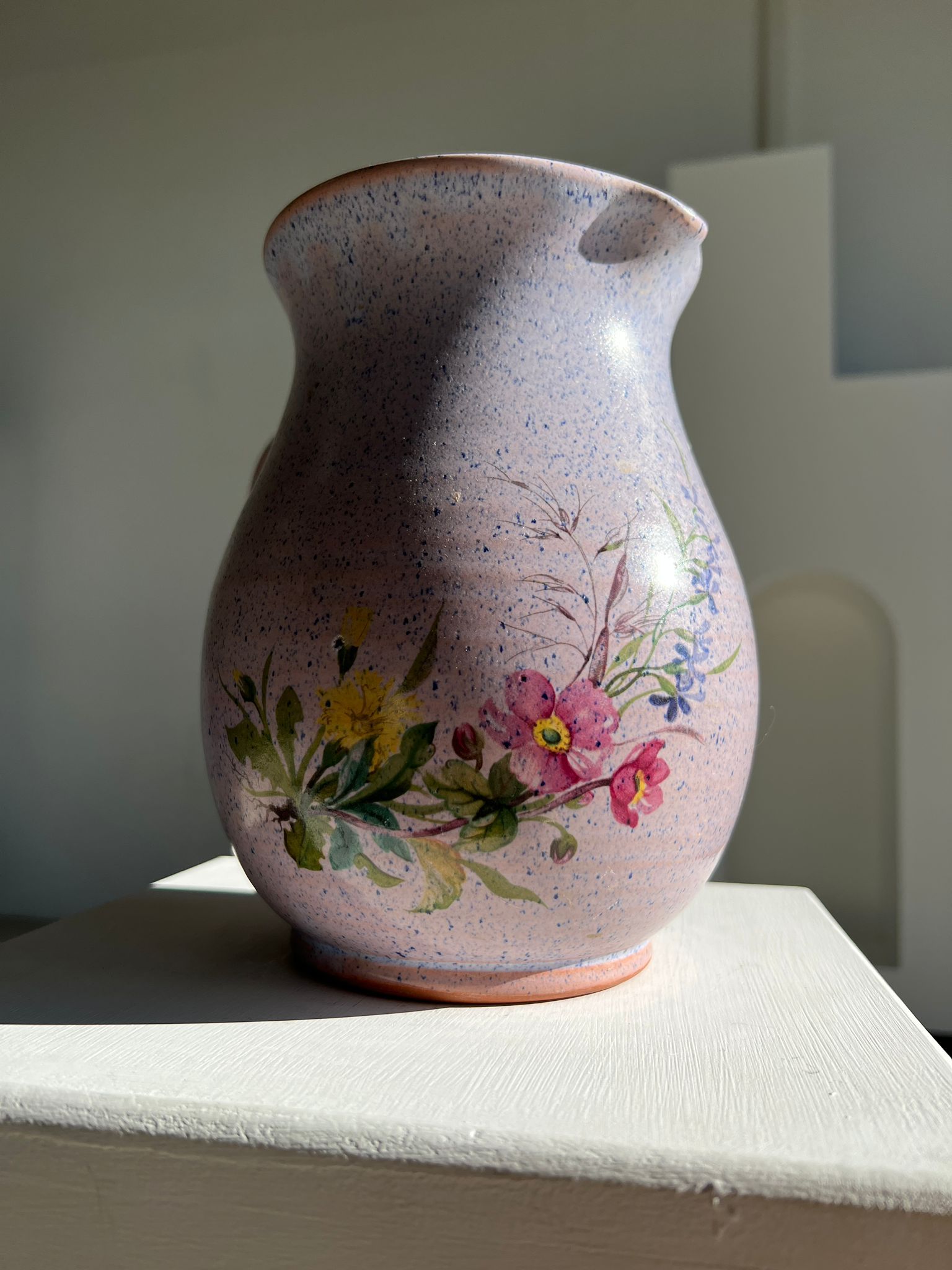 Vintage purple carafe with field flower patterns H:20cm