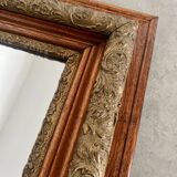 Old mirror in oak and gilded wood early 20th century beveled glass
