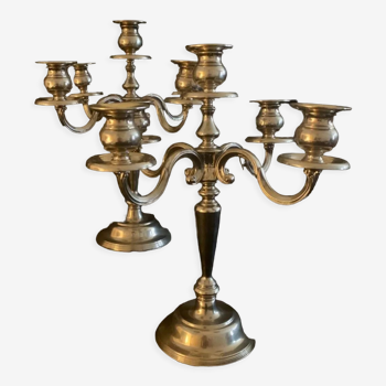 2 candlesticks, candelabras, silver metal, 5 flames, 37 cm