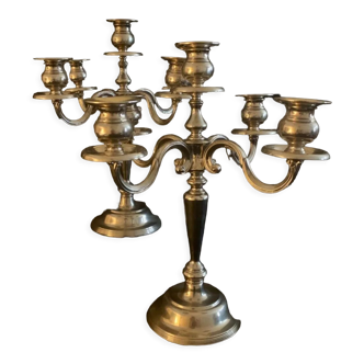 2 candlesticks, candelabras, silver metal, 5 flames, 37 cm