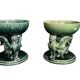 Castel Léon, Pair of Empty Pocket Bowls, Faience Cannes, Signed Early 20th Century