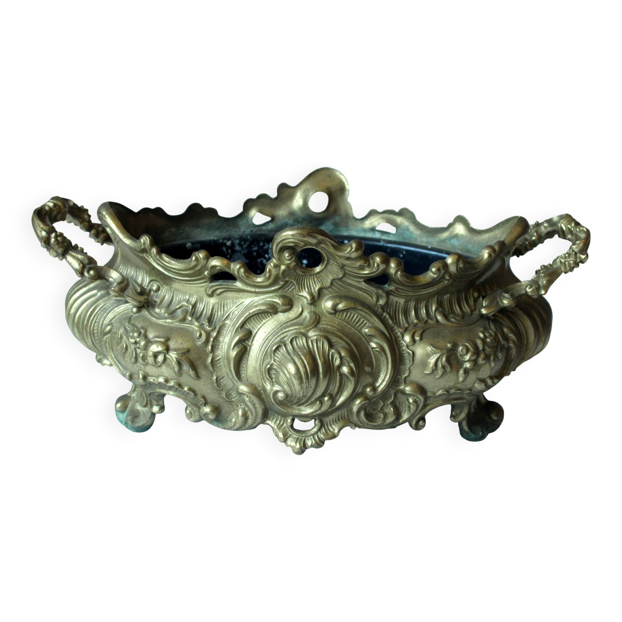 1900s Art Nouveau solid brass Jardinière with metal insert