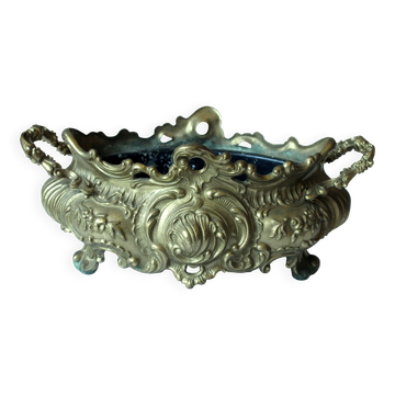 Jardinière en laiton massif Art Nouveau des années 1900 avec insert en métal