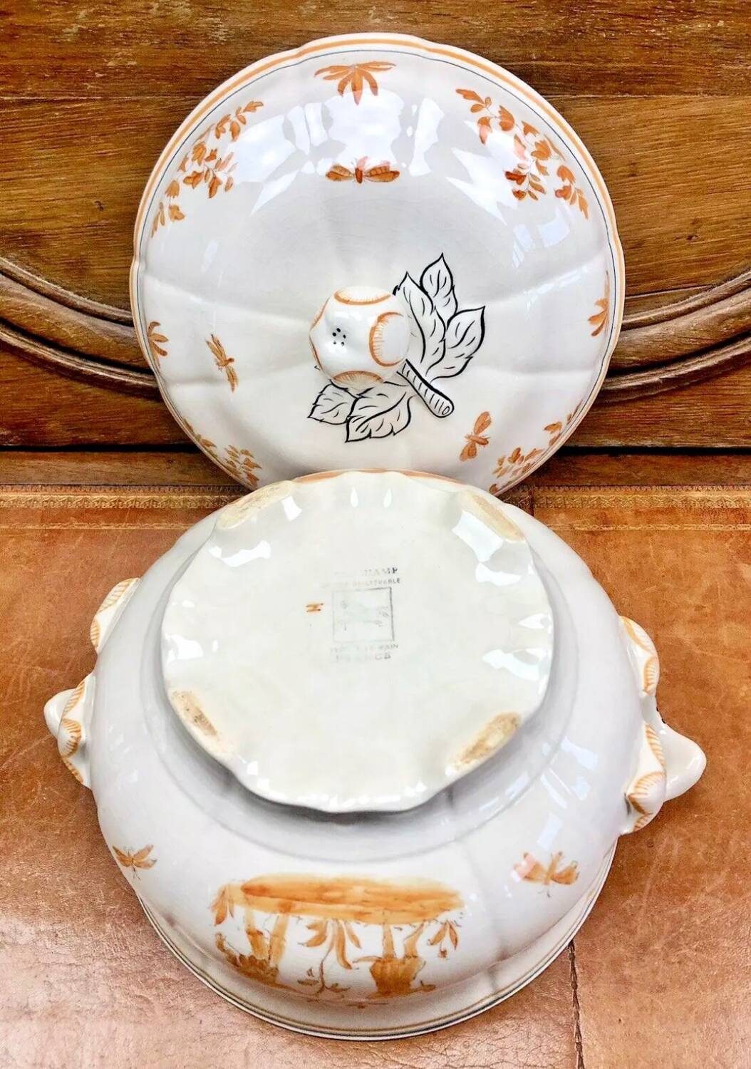 Ancienne soupière légumier Longchamp décor Moustiers Olerys 2