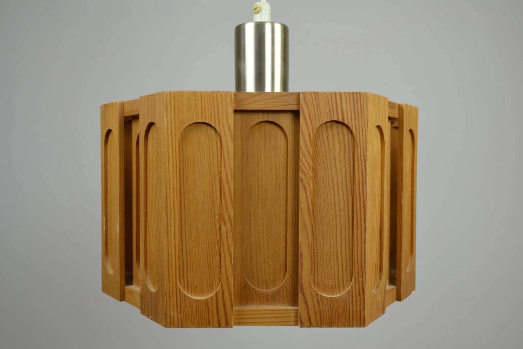 Hexagonal Architectural Pine Pendant Lamp, Sweden, 1970s