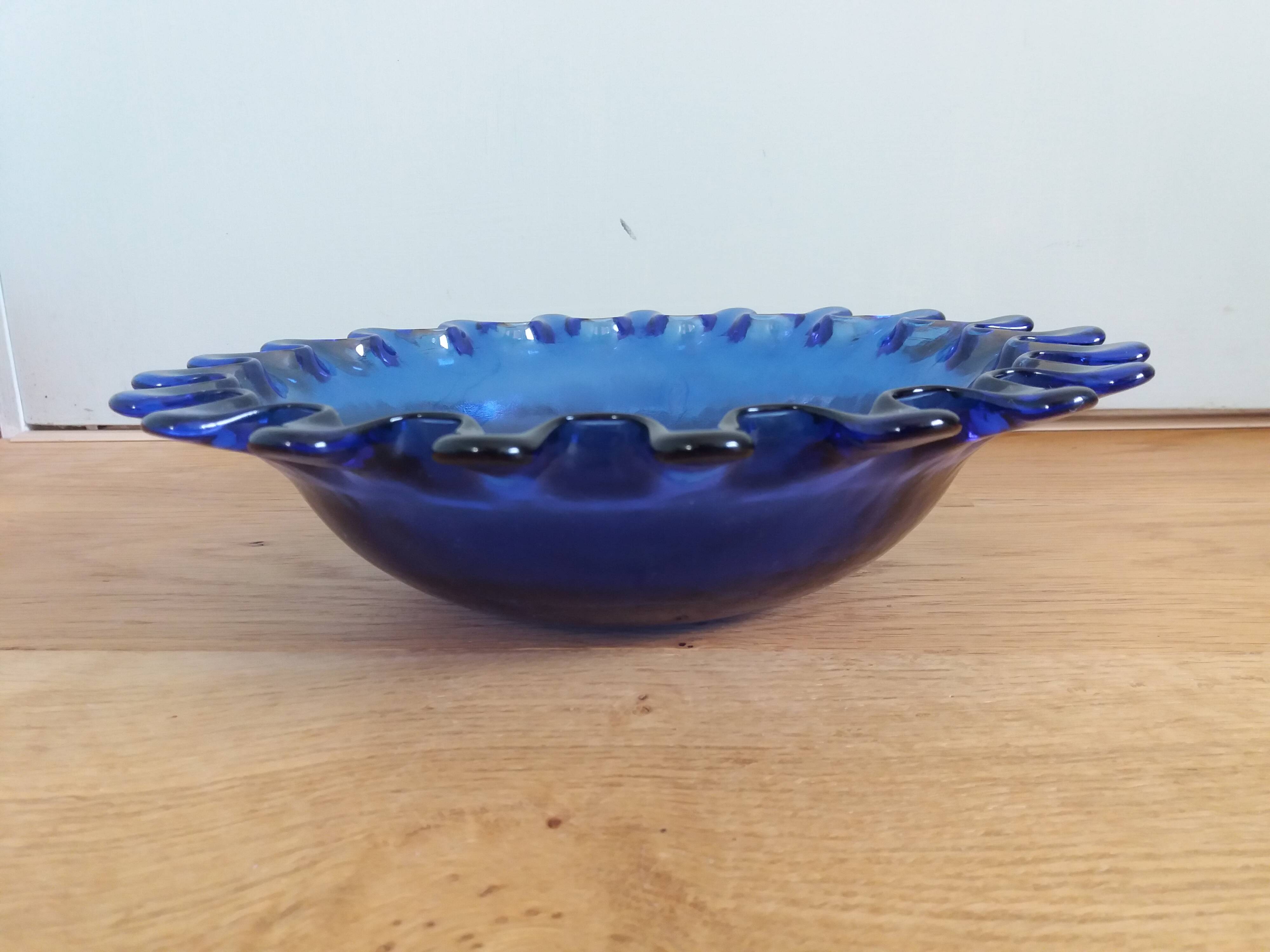 Blue glass salad bowl