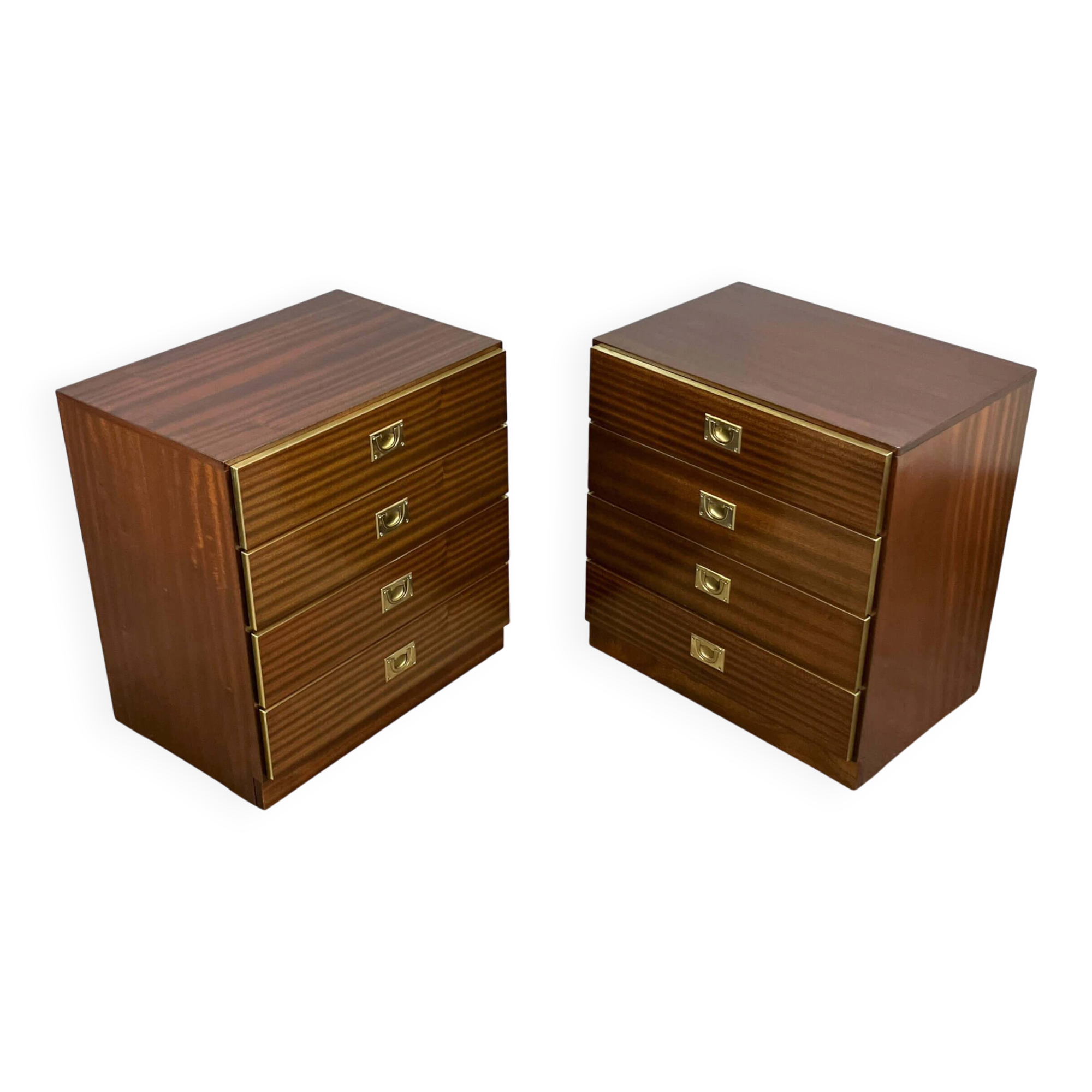 2 bedside tables/small chests of drawers in Campaign style, 1970s