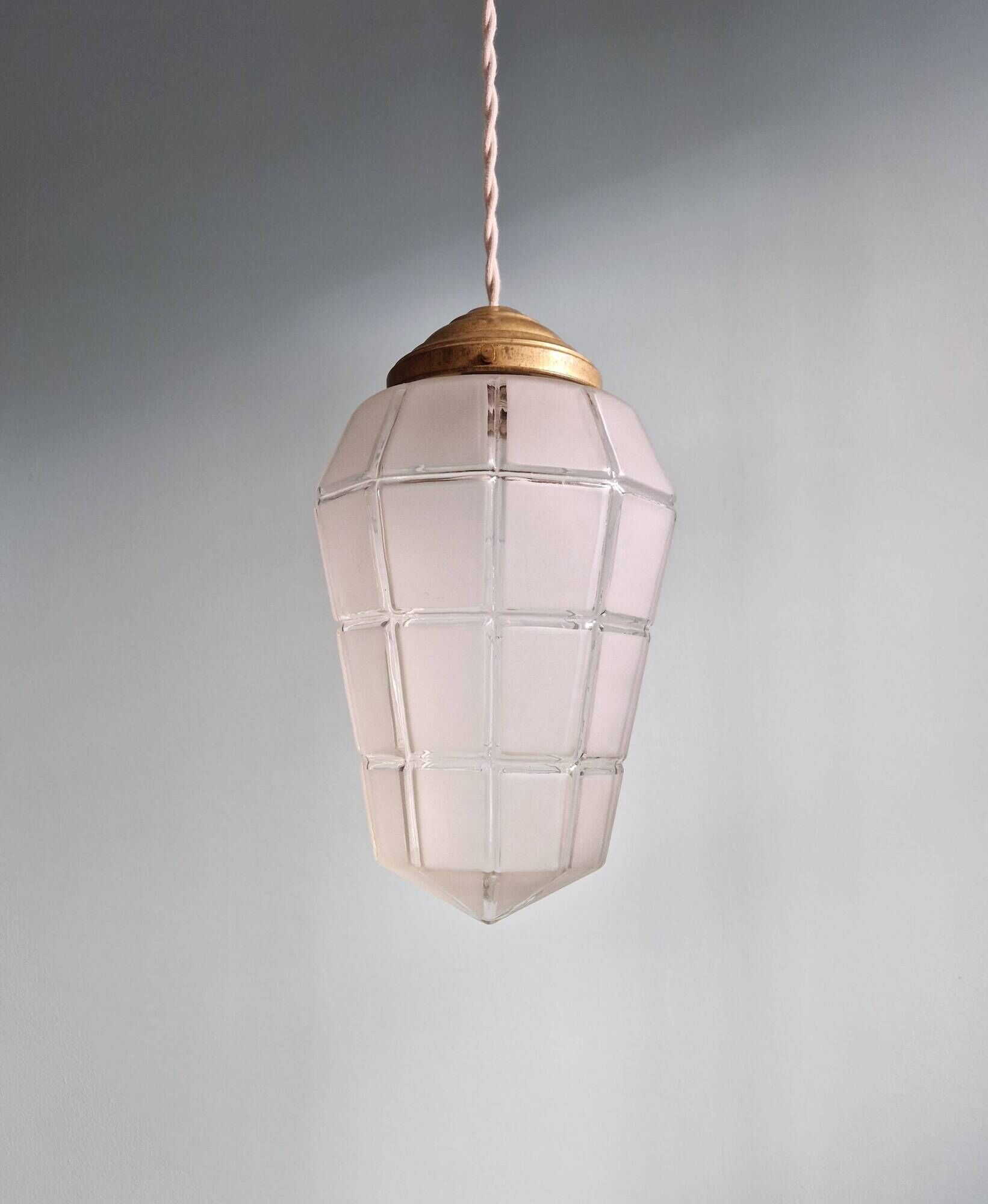 Art Deco pendant light in faceted satin glass, 1920s-30s