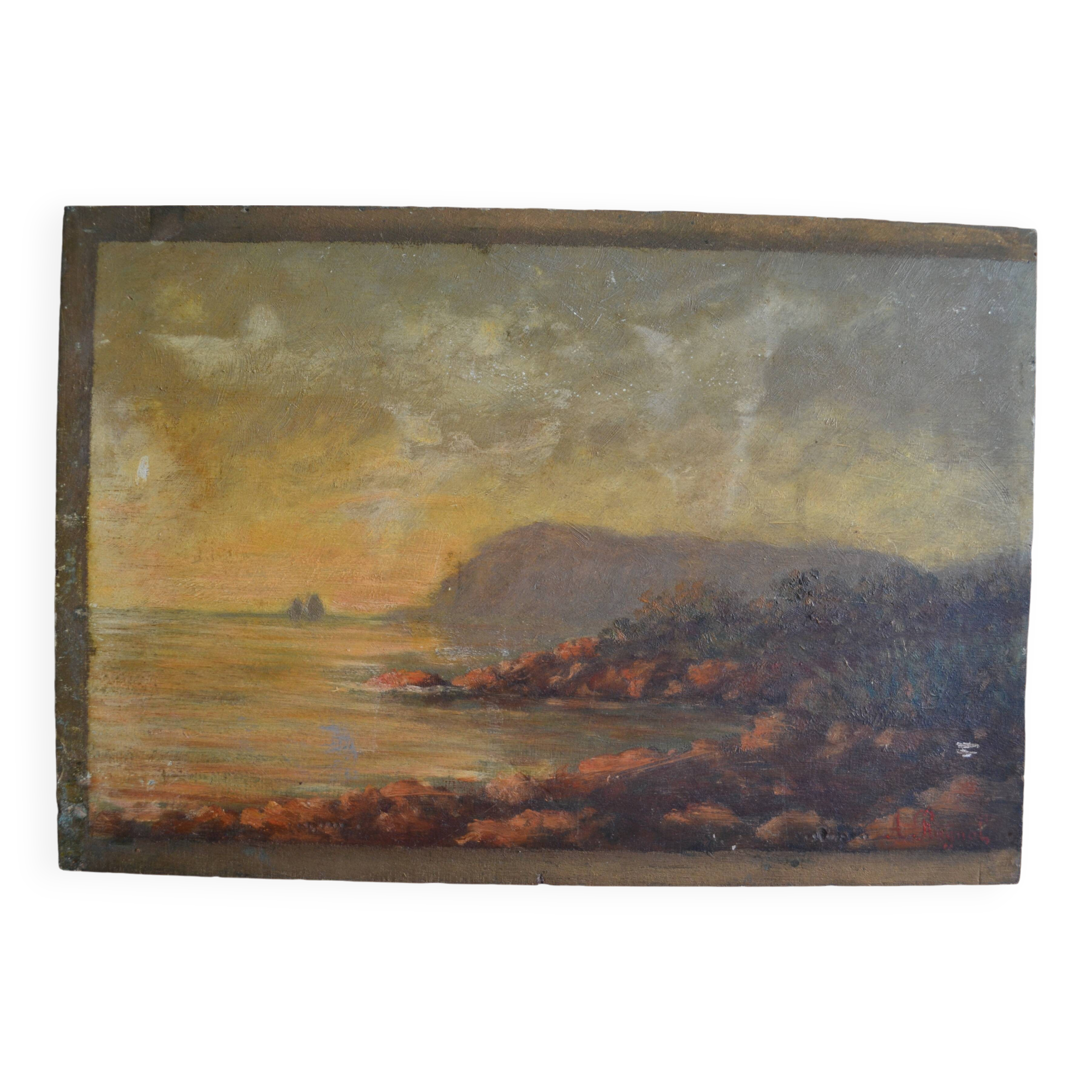 Old seaside painting HSP marine painting signed A. Raynal