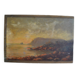 Tableau ancien bord de mer peinture marine HSP signé A. Raynal