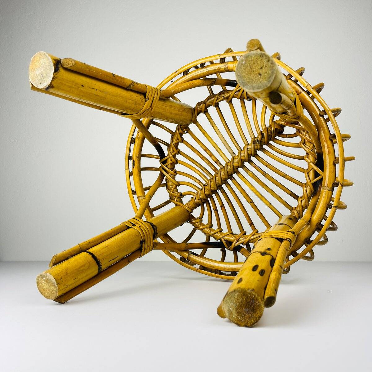 Vintage rattan stool, Italy, 1960s