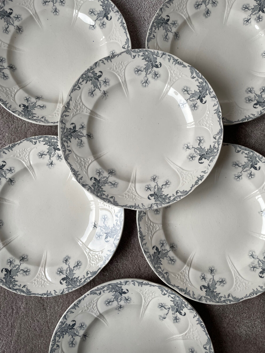 6 Longwy Ironstone Flat Plates, Lorraine Pattern