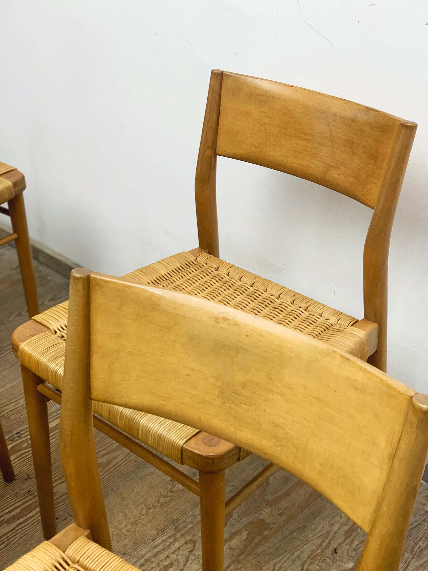 Mid century cherry wood dining chairs by Georg Leowald for Wilkhahn, Set of 4, Germany,1950s
