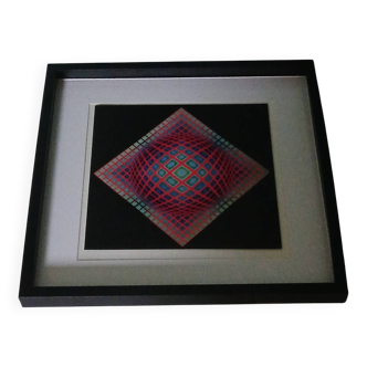 Tableau Vintage Art Optique - Victor Vasarely - Frame 40x40cm  
Description