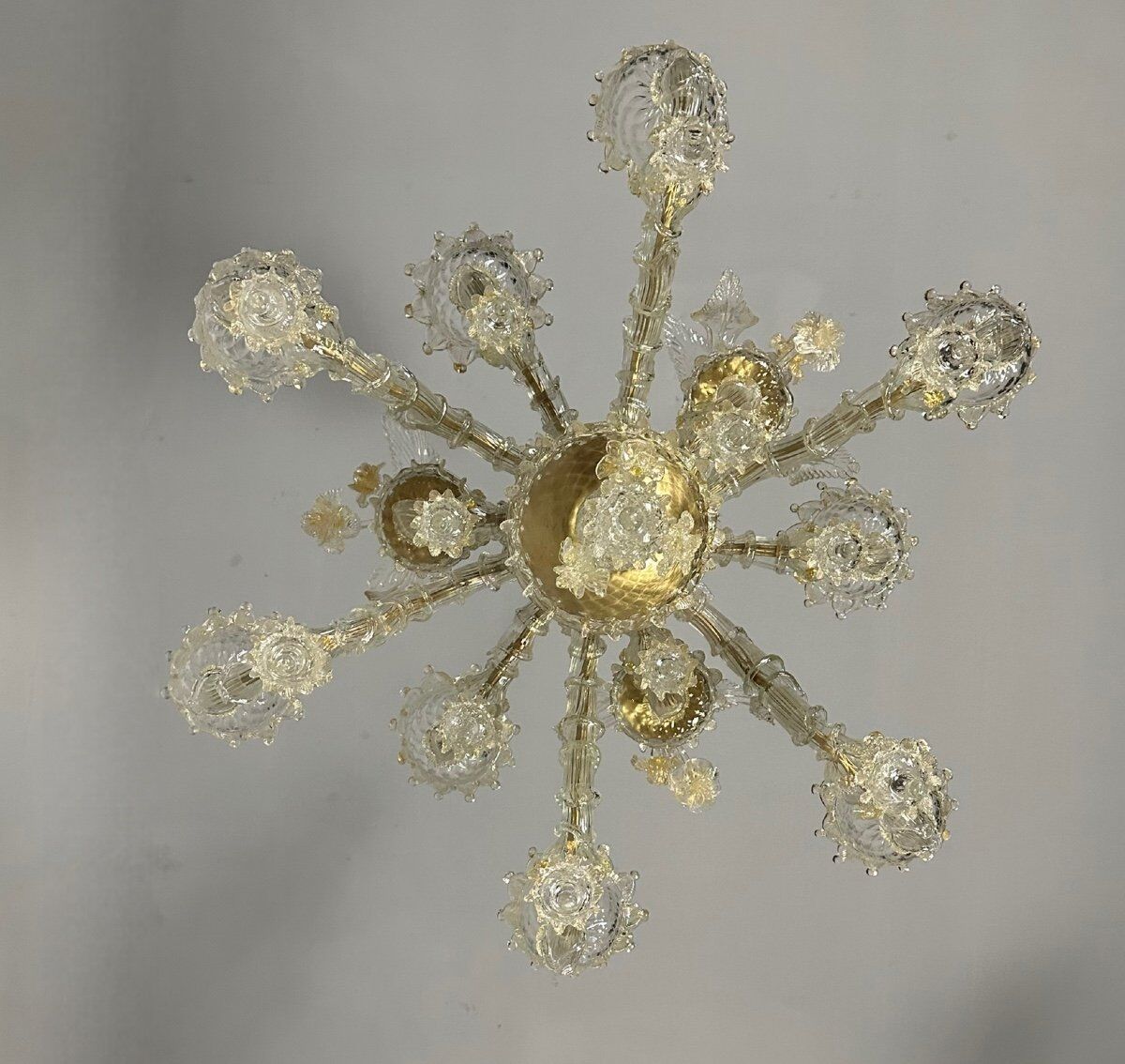 Venetian chandelier rezzonico in gilded Murano glass circa 1920