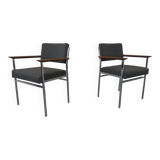 Vintage Square Tubular Rosewood and Steel Armchairs, Germany, 1960s, Set of 2